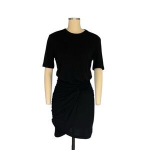 MNG  Women's XS Black Ruched Mini Dress Short Sleeve